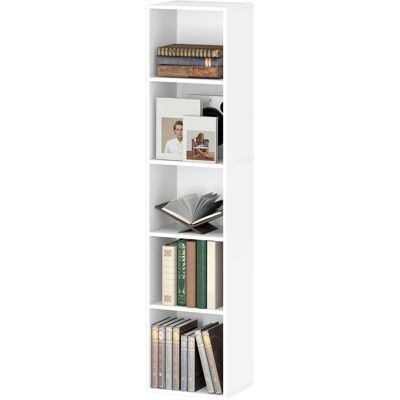 OEM Bibliothèque, 5 Compartiments, Étagères Réglables, Bois, 30 X 24 X 133,5 Cm, Blanche - Publicité OEM Bibliothèque, 5 Compartiments, Étagères Réglables, Bois, 30 X 24 X 133,5 Cm, Blanche - Publicité