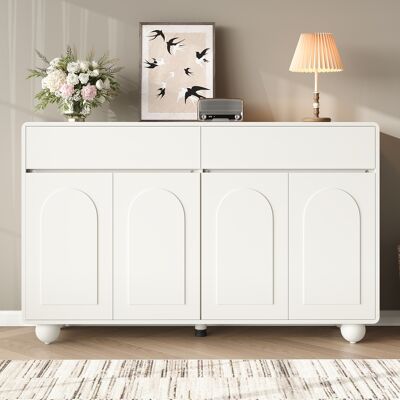LEMONBEST Buffet Blanc 140 Cm Avec 2 Tiroirs, 4 Portes Cintrées, Pieds Ronds Métal, Rangement Salon En Mdf Et Panneaux - Publicité LEMONBEST Buffet Blanc 140 Cm Avec 2 Tiroirs, 4 Portes Cintrées, Pieds Ronds Métal, Rangement Salon En Mdf Et Panneaux - Publicité