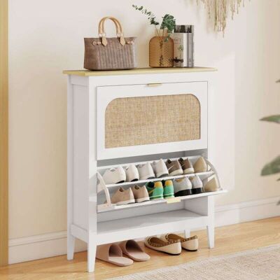 Generic Meuble À Chaussures 14 Paires Bohème Avec 2 Tiroirs Rabattables, Portes Effet Cannage Rotin, 80 X 24 X 95,5 Cm, Blanc - Publicité Generic Meuble À Chaussures 14 Paires Bohème Avec 2 Tiroirs Rabattables, Portes Effet Cannage Rotin, 80 X 24 X 95,5 Cm, Blanc - Publicité