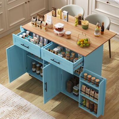 ACKERMAN Desserte/buffet De Salle À Manger 129 X 46 (71) X 91,5 Cm, Plateau En Bois Massif Veiné + Placard Bleu/plateau Rabattable/porte De Rangement/roulettes/pieds Réversibles En Bois Massif/idéal Pour Un Us - Publicité ACKERMAN Desserte/buffet De Salle À Manger 129 X 46 (71) X 91,5 Cm, Plateau En Bois Massif Veiné + Placard Bleu/plateau Rabattable/porte De Rangement/roulettes/pieds Réversibles En Bois Massif/idéal Pour Un Us - Publicité