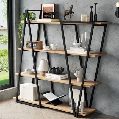 LEMONBEST Bibliothèque Étagère Géométrique 158x35x166 Cm 4 Niveaux Mdf Métal Noir Chêne - Publicité LEMONBEST Bibliothèque Étagère Géométrique 158x35x166 Cm 4 Niveaux Mdf Métal Noir Chêne - Publicité