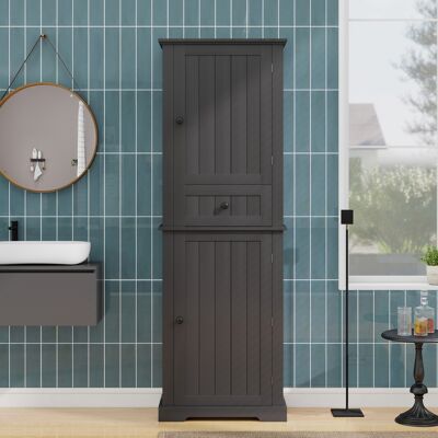 ACKERMAN Meuble De Salle De Bain 56 X 28 X 167,3cm, Entièrement Peint Avec Une Peinture Résistante À L'Humidité, Meuble Haut Et Bas + Tiroir Central, Clayettes Réglables, Poignées Noires, Noir. Publicité ACKERMAN Meuble De Salle De Bain 56 X 28 X 167,3cm, Entièrement Peint Avec Une Peinture Résistante À L'Humidité, Meuble Haut Et Bas + Tiroir Central, Clayettes Réglables, Poignées Noires, Noir. Publicité