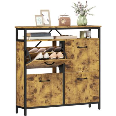 OEM Meuble À Chaussures Avec 4 Tiroirs Rabattables, Design Fin, Étagère Ouverte, Pour 12 À 20 Paires De Chaussures, Acier, Marron - Publicité OEM Meuble À Chaussures Avec 4 Tiroirs Rabattables, Design Fin, Étagère Ouverte, Pour 12 À 20 Paires De Chaussures, Acier, Marron - Publicité
