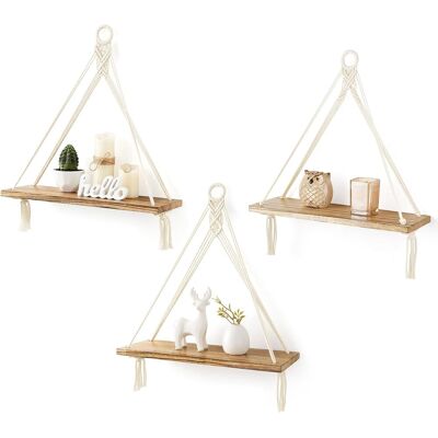 ALVIOR Etagere Suspendue - Bois De Paulownia - Corde En Coton - Hauteur 45 Cm - Pour Plantes Ou Objets Décoratifs - Lot De 3 - Publicité ALVIOR Etagere Suspendue - Bois De Paulownia - Corde En Coton - Hauteur 45 Cm - Pour Plantes Ou Objets Décoratifs - Lot De 3 - Publicité
