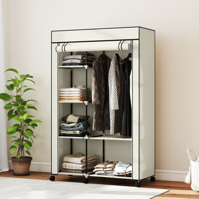 PZCC Armoire Penderie En Tissu Meuble De Rangement 6 Roulettes Tringle À Vêtements Et Étagères Ouvertes 103x43x162,5cm Crème - Publicité PZCC Armoire Penderie En Tissu Meuble De Rangement 6 Roulettes Tringle À Vêtements Et Étagères Ouvertes 103x43x162,5cm Crème - Publicité