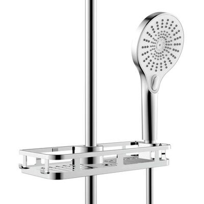 OEM Chrome Shower Shelf With Hook And Shower Head Holder Made Of High Quality Plastic, 28.5 X 4 X 11.5 Cm, Silver Gloss Finish - Publicité OEM Chrome Shower Shelf With Hook And Shower Head Holder Made Of High Quality Plastic, 28.5 X 4 X 11.5 Cm, Silver Gloss Finish - Publicité