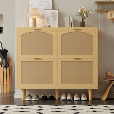 ACKERMAN Meuble À Chaussures Avec 4 Tiroirs Abattants, Coffre À Chaussures En Rotin Avec Poignées En Métal, Étagère À Chaussures Pour Entrée, Chambre, Appartement, Meuble En Bois, Style Champêtre, Dimensions : - Publicité ACKERMAN Meuble À Chaussures Avec 4 Tiroirs Abattants, Coffre À Chaussures En Rotin Avec Poignées En Métal, Étagère À Chaussures Pour Entrée, Chambre, Appartement, Meuble En Bois, Style Champêtre, Dimensions : - Publicité