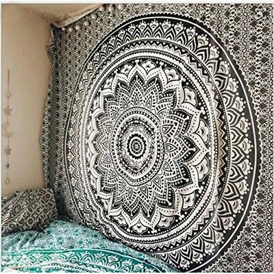 Tapisserie Indienne Multicolore Style Boho, Noir, 150 X 150 Cm – Delkevic - Publicité Tapisserie Indienne Multicolore Style Boho, Noir, 150 X 150 Cm – Delkevic - Publicité
