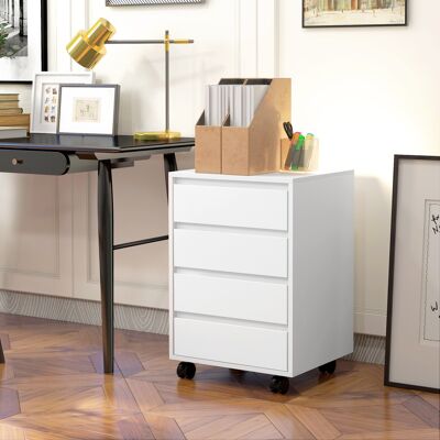 OEM Homcom Caisson De Bureau Rangement Sur Roulettes - 4 Tiroirs Coulissants, Aspect Bois, Blanc - Publicité OEM Homcom Caisson De Bureau Rangement Sur Roulettes - 4 Tiroirs Coulissants, Aspect Bois, Blanc - Publicité