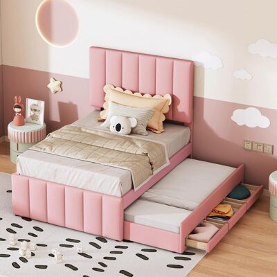 OEM Lit Rembourré 90 X 200 Cm Avec Lit D'Appoint Et Tiroirs De Rangement, Revêtement En Lin Doux Pour La Peau, Lit Simple, Lit Enfant, Lit Junior, Lit D'Appoint (rose) - Publicité OEM Lit Rembourré 90 X 200 Cm Avec Lit D'Appoint Et Tiroirs De Rangement, Revêtement En Lin Doux Pour La Peau, Lit Simple, Lit Enfant, Lit Junior, Lit D'Appoint (rose) - Publicité