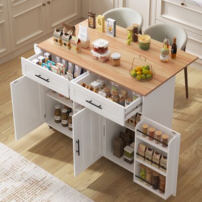 ACKERMAN Desserte/buffet De Salle À Manger 129 X 46 (71) X 91,5 Cm, Plateau En Bois Massif Veiné + Placard Blanc/plateau Rabattable/porte De Rangement/roulettes/pieds Réversibles En Bois Massif/idéal Pour Un U - Publicité ACKERMAN Desserte/buffet De Salle À Manger 129 X 46 (71) X 91,5 Cm, Plateau En Bois Massif Veiné + Placard Blanc/plateau Rabattable/porte De Rangement/roulettes/pieds Réversibles En Bois Massif/idéal Pour Un U - Publicité