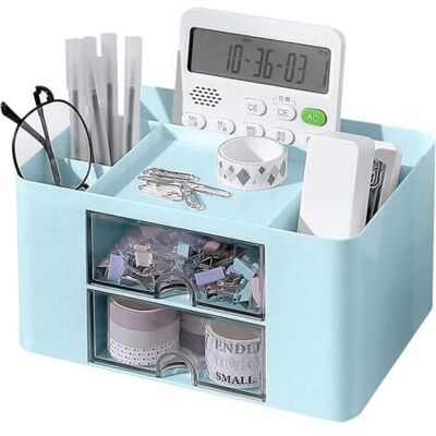 NALOOKAMIC 1 Pcs Organiseur De Bureau,papeterie Organizer Boîte De Rangement De Bureau (bleu), Multifonctionnel Porte Stylo Bureau Avec Tiroir Organisateur De Bureau En Plastique,bureau,maison,école - Publicité NALOOKAMIC 1 Pcs Organiseur De Bureau,papeterie Organizer Boîte De Rangement De Bureau (bleu), Multifonctionnel Porte Stylo Bureau Avec Tiroir Organisateur De Bureau En Plastique,bureau,maison,école - Publicité