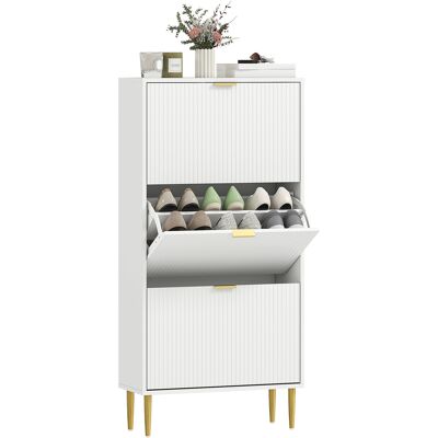 OEM Meuble À Chaussures 18 Paires Avec 3 Tiroirs Rabattables, Portes Cannelées Et Étagères Réglables, 60x24x122,5cm, Blanc - Publicité OEM Meuble À Chaussures 18 Paires Avec 3 Tiroirs Rabattables, Portes Cannelées Et Étagères Réglables, 60x24x122,5cm, Blanc - Publicité