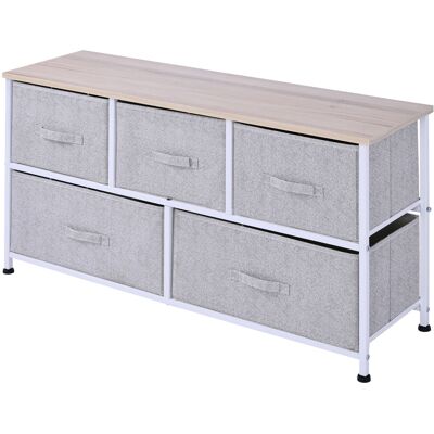 OEM Commode Meuble De Rangement 100 X 30 X 54 Cm 5 Tiroirs Non-tissés Gris Structure Acier Blanc Bois Clair - Publicité OEM Commode Meuble De Rangement 100 X 30 X 54 Cm 5 Tiroirs Non-tissés Gris Structure Acier Blanc Bois Clair - Publicité