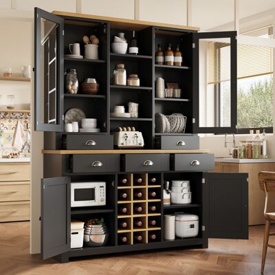 BATDTECH Buffet De Cuisine Haut Avec Anti-basculement - Armoire De Cuisine Et Salon Avec Porte Vitrée, Fermeture Soft Closing Et Range-bouteilles Amovible – Meuble De Rangement - Publicité BATDTECH Buffet De Cuisine Haut Avec Anti-basculement - Armoire De Cuisine Et Salon Avec Porte Vitrée, Fermeture Soft Closing Et Range-bouteilles Amovible – Meuble De Rangement - Publicité