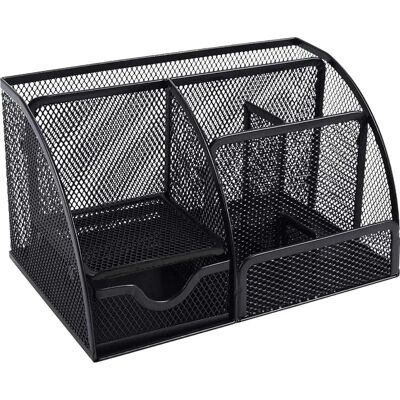 Vision Organiseur De Bureau En Maille Métallique Avec Porte-stylo Et Tiroir, 6 Compartiments Pour Stylos, Porte-stylo, Agrafeuse, Organiseur Multifonctionnel (noir) - Publicité Vision Organiseur De Bureau En Maille Métallique Avec Porte-stylo Et Tiroir, 6 Compartiments Pour Stylos, Porte-stylo, Agrafeuse, Organiseur Multifonctionnel (noir) - Publicité