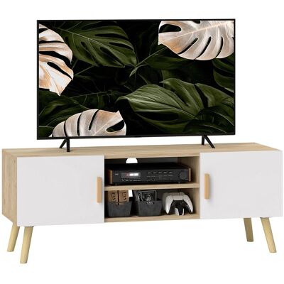 OEM Meuble Tv Meuble Télé Bois Banc Tv Jusqu'à 50 Pouces Avec Étagères, 2 Placards Et Passe-câbles, Chêne - Publicité OEM Meuble Tv Meuble Télé Bois Banc Tv Jusqu'à 50 Pouces Avec Étagères, 2 Placards Et Passe-câbles, Chêne - Publicité
