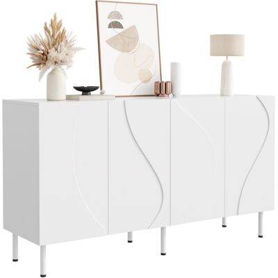 ACKERMAN Buffet Moderne Avec Portes Incurvées 3d, Sans Poignées, Idéal Pour Le Salon Ou L'Entrée, En Panneaux De Particules Et Mdf, Pieds En Métal. Publicité ACKERMAN Buffet Moderne Avec Portes Incurvées 3d, Sans Poignées, Idéal Pour Le Salon Ou L'Entrée, En Panneaux De Particules Et Mdf, Pieds En Métal. Publicité