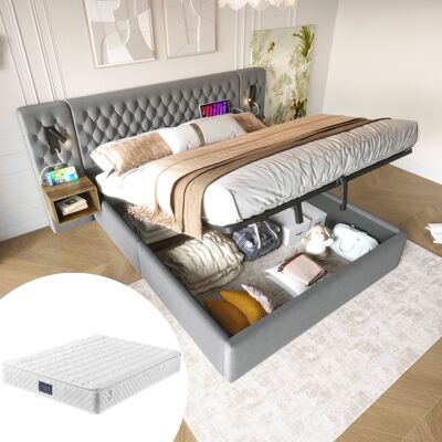 OEM Ensemble De Lit Complet Pour Chambre À Coucher, Lit Rembourré Avec Rangement Hydraulique, Lit Double 160×200 Cm Avec 2 Tables De Chevet, Lampe De Lecture De Tête De Lit Avec Fonction De Chargement Usb - Publicité OEM Ensemble De Lit Complet Pour Chambre À Coucher, Lit Rembourré Avec Rangement Hydraulique, Lit Double 160×200 Cm Avec 2 Tables De Chevet, Lampe De Lecture De Tête De Lit Avec Fonction De Chargement Usb - Publicité