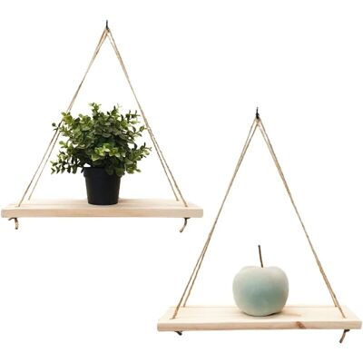 OEM Lot De 2 Etagères En Bois Et Corde Suspendue - Installation En 30 Secondes Sans Trous - Crochets Inclus - Style Scandinave - 35cm X 14cm - Publicité OEM Lot De 2 Etagères En Bois Et Corde Suspendue - Installation En 30 Secondes Sans Trous - Crochets Inclus - Style Scandinave - 35cm X 14cm - Publicité
