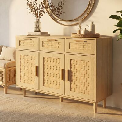 ADWOLT Buffet De Rangement En Rotin,3 Tiroirs, 3 Portes, Meuble De Rangement Pour Salon, Couleur Chêne,mdf,107.9 X 40 X 80 Cm - Publicité ADWOLT Buffet De Rangement En Rotin,3 Tiroirs, 3 Portes, Meuble De Rangement Pour Salon, Couleur Chêne,mdf,107.9 X 40 X 80 Cm - Publicité