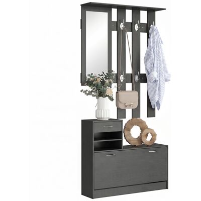 ARRIGONI Meuble D'Entree Porte-manteau Avec Meuble A Chaussures Et Miroir 90x10x102 Cm Noir - Publicité ARRIGONI Meuble D'Entree Porte-manteau Avec Meuble A Chaussures Et Miroir 90x10x102 Cm Noir - Publicité