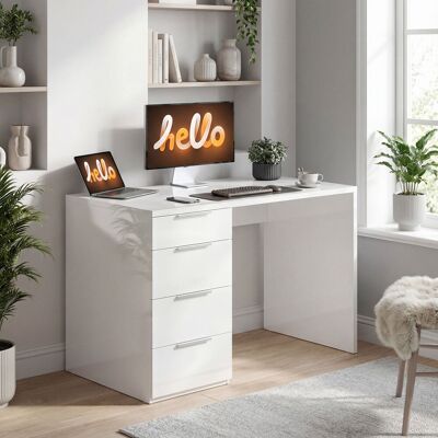 OEM Bureau D'Ordinateur À Haute Brillance Avec 4 Tiroirs. 110 X 60 Cm. Bureau Avec Rangement. Style Moderne. Blanc - Publicité OEM Bureau D'Ordinateur À Haute Brillance Avec 4 Tiroirs. 110 X 60 Cm. Bureau Avec Rangement. Style Moderne. Blanc - Publicité