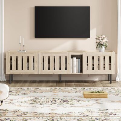 ACKERMAN Meuble Tv Bas Minimaliste 160 X 40 X 47 Cm, En Bois Naturel, Avec Design Ajouré, Compatible Avec Les Téléviseurs Jusqu'à 65 Pouces (165 Cm). Fabriqué En Mdf. Publicité ACKERMAN Meuble Tv Bas Minimaliste 160 X 40 X 47 Cm, En Bois Naturel, Avec Design Ajouré, Compatible Avec Les Téléviseurs Jusqu'à 65 Pouces (165 Cm). Fabriqué En Mdf. Publicité