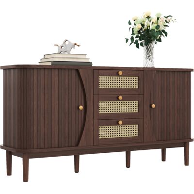 ACKERMAN Buffet, Commode En Rotin, Commode À Portes Coulissantes, Étagères Réglables Et Plateau Arrondi. Publicité ACKERMAN Buffet, Commode En Rotin, Commode À Portes Coulissantes, Étagères Réglables Et Plateau Arrondi. Publicité