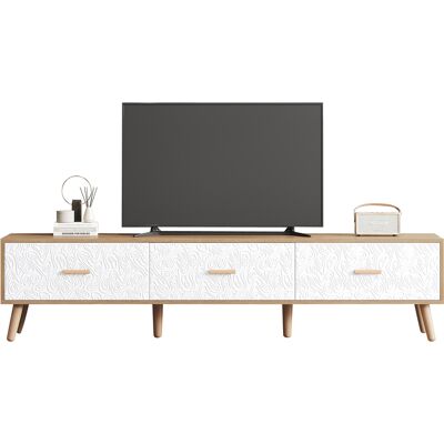 MIDUODUO Panneau Bas Vintage Tv,placard Tv En Bois - Salon Chambre À Coucher,bois Clair,panneau De Porte Blanc Vintage Grain,1503539cm - Publicité MIDUODUO Panneau Bas Vintage Tv,placard Tv En Bois - Salon Chambre À Coucher,bois Clair,panneau De Porte Blanc Vintage Grain,1503539cm - Publicité