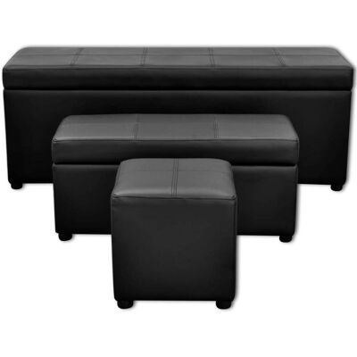 DESIGN IN Set De Banc De Rangement En Simili Cuir Noir - Publicité DESIGN IN Set De Banc De Rangement En Simili Cuir Noir - Publicité