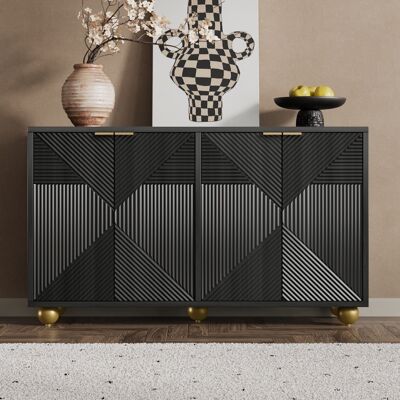 NMONET Buffet 120 Cm, Rectangulaire, Avec 4 Portes De Sculptées, Poignées En Métal, Rangement, Étagères Ajustables, Pieds Sphériques, Meubles De Salon En Bois - Noir - Publicité NMONET Buffet 120 Cm, Rectangulaire, Avec 4 Portes De Sculptées, Poignées En Métal, Rangement, Étagères Ajustables, Pieds Sphériques, Meubles De Salon En Bois - Noir - Publicité