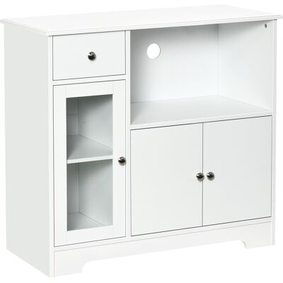 OEM Meuble Micro Ondes Buffet Cuisine Armoire De Rangement Pour Salle À Manger 90 X 40 X 82 Cm Verre Trempé Et Bois Blanc - Publicité OEM Meuble Micro Ondes Buffet Cuisine Armoire De Rangement Pour Salle À Manger 90 X 40 X 82 Cm Verre Trempé Et Bois Blanc - Publicité