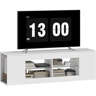 OEM Meuble Tv De 140 Cm, Commode De Télévision, 6 Compartiments, 2 Étagères En Verre, Panneau De Particules, Blanc - Publicité OEM Meuble Tv De 140 Cm, Commode De Télévision, 6 Compartiments, 2 Étagères En Verre, Panneau De Particules, Blanc - Publicité