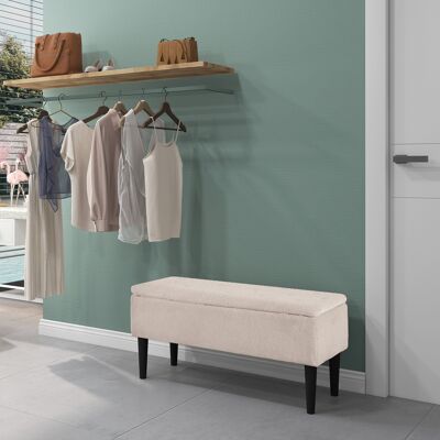 OEM Homcom Banc De Rangement Coffre De Rangement - Pieds En Bois De Caoutchouc, 95x38x45cm, Beige - Publicité OEM Homcom Banc De Rangement Coffre De Rangement - Pieds En Bois De Caoutchouc, 95x38x45cm, Beige - Publicité