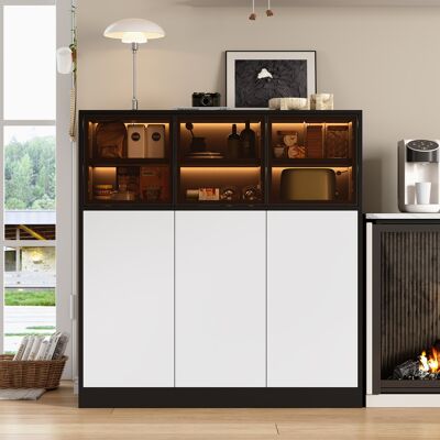 ACKERMAN Buffet, Armoire Et Meuble De Rangement. Convient Aux Salons, Cuisines Et Salles À Manger. Comprend Un Éclairage, 3 Portes Vitrées, 3 Portes D'Armoire Blanches, 100 X 40 X 105 Cm. Publicité ACKERMAN Buffet, Armoire Et Meuble De Rangement. Convient Aux Salons, Cuisines Et Salles À Manger. Comprend Un Éclairage, 3 Portes Vitrées, 3 Portes D'Armoire Blanches, 100 X 40 X 105 Cm. Publicité