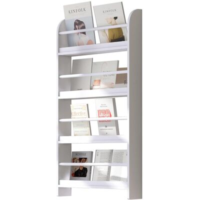 OEM Étagère Murale En Bois Pour Livres Et Magazines, 4 Niveaux, 59l X 12p X 113h Cm, Blanc - Publicité OEM Étagère Murale En Bois Pour Livres Et Magazines, 4 Niveaux, 59l X 12p X 113h Cm, Blanc - Publicité
