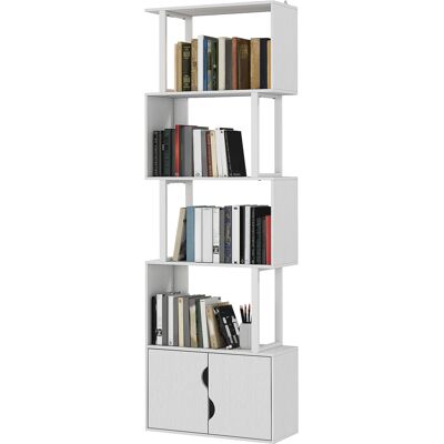 OEM Bibliothèque À 5 Niveaux, Meuble De Rangement Avec Étagères Et Placard Double Porte, 60 X 23,8 X 179,2 Cm, Blanc - Publicité OEM Bibliothèque À 5 Niveaux, Meuble De Rangement Avec Étagères Et Placard Double Porte, 60 X 23,8 X 179,2 Cm, Blanc - Publicité