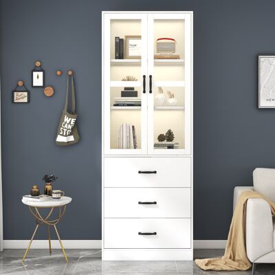 ACKERMAN Vitrine Blanche De 200 Cm De Haut, Meuble Sur Pied Avec 3 Tiroirs Et 2 Séparateurs Amovibles, Éclairage Led – Un Ajout Élégant À Votre Collection, Portes En Acrylique - Publicité ACKERMAN Vitrine Blanche De 200 Cm De Haut, Meuble Sur Pied Avec 3 Tiroirs Et 2 Séparateurs Amovibles, Éclairage Led – Un Ajout Élégant À Votre Collection, Portes En Acrylique - Publicité