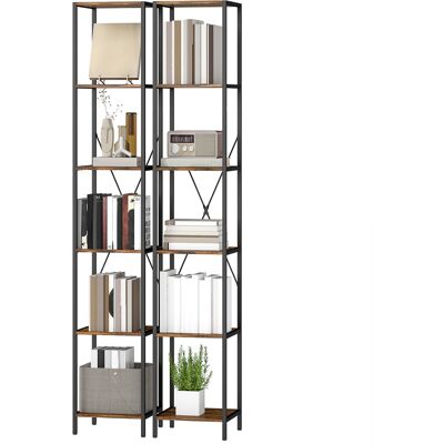 OEM Ensemble De 2 Étagères À 6 Niveaux, Structure En Acier, Pour Salon, Bureau, Chambre, Marron Rustique - Publicité OEM Ensemble De 2 Étagères À 6 Niveaux, Structure En Acier, Pour Salon, Bureau, Chambre, Marron Rustique - Publicité