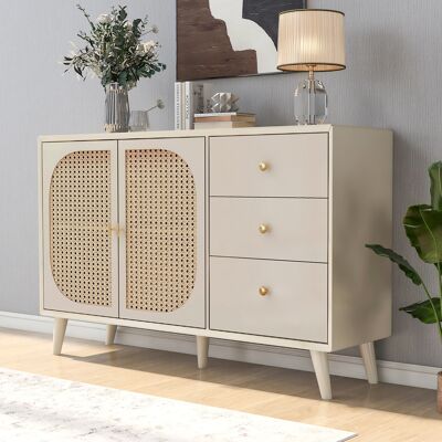 MIDUODUO Meuble Rangement Salle À Manger Salon Bufet Commode Tiroirs Meuble Debout Table Tv 120 Cm Largeur Crème Blanc Cassé. Publicité MIDUODUO Meuble Rangement Salle À Manger Salon Bufet Commode Tiroirs Meuble Debout Table Tv 120 Cm Largeur Crème Blanc Cassé. Publicité