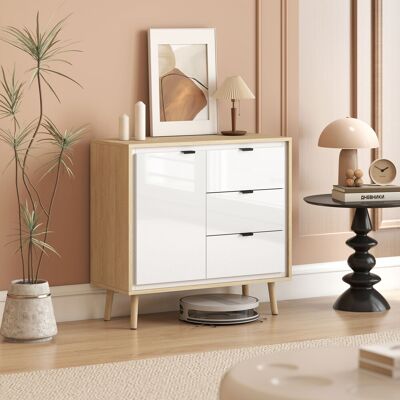 OEM Buffet Salon Meuble De Rangement Armoire De Cuisine Placard 2 Portes 3 Tiroirs Étagère Réglable 80x35x77cm Blanc - Publicité OEM Buffet Salon Meuble De Rangement Armoire De Cuisine Placard 2 Portes 3 Tiroirs Étagère Réglable 80x35x77cm Blanc - Publicité
