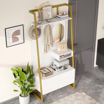 OEM Armoire Compacte Et Minimaliste Moderne, Meuble De Rangement Ouvert Multifonctionnel Avec Miroir, Crochets Métalliques, Porte-manteau - Publicité OEM Armoire Compacte Et Minimaliste Moderne, Meuble De Rangement Ouvert Multifonctionnel Avec Miroir, Crochets Métalliques, Porte-manteau - Publicité