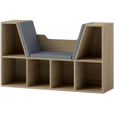 OEM Bibliothèque Banc 2 En 1 Design Contemporain 6 Casiers 3 Coussins Fournis 102l X 30l X 61h Cm Chêne Gris - Publicité OEM Bibliothèque Banc 2 En 1 Design Contemporain 6 Casiers 3 Coussins Fournis 102l X 30l X 61h Cm Chêne Gris - Publicité