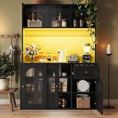 LEMONBEST Buffet Haut 120 X 35 X167 Cm Avec Éclairage Led Meuble De Cuisine Avec Étagères Réglables Et Portes Vitrées Anti Bascule Mdf Noir - Publicité LEMONBEST Buffet Haut 120 X 35 X167 Cm Avec Éclairage Led Meuble De Cuisine Avec Étagères Réglables Et Portes Vitrées Anti Bascule Mdf Noir - Publicité