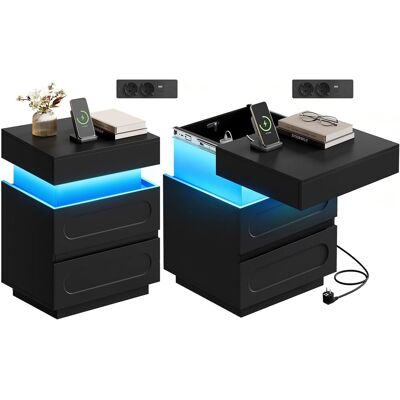 Lot De 2 Woltu Table De Chevet Connctée En Bois, Compartiment Caché Avec Serrure, Table De Nuit Led Avec 2 Tiroirs, 45x40x58 Cm, Noir - Publicité Lot De 2 Woltu Table De Chevet Connctée En Bois, Compartiment Caché Avec Serrure, Table De Nuit Led Avec 2 Tiroirs, 45x40x58 Cm, Noir - Publicité