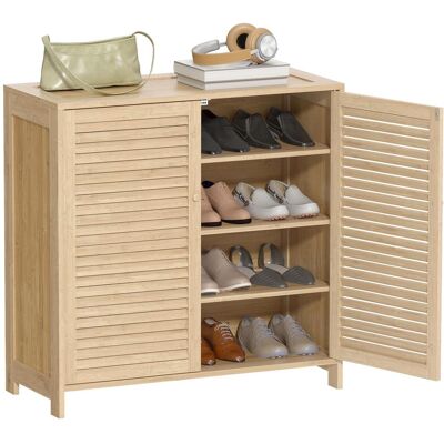 OEM Armoire À Chaussures En Bambou Avec Portes À Persiennes, Capacité De 14 Étagères, Réglable, Couleur Naturelle - Publicité OEM Armoire À Chaussures En Bambou Avec Portes À Persiennes, Capacité De 14 Étagères, Réglable, Couleur Naturelle - Publicité