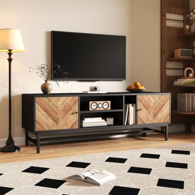 OEM Meuble Télé 150cm Contraste Bois Noir Multi Compartiments Rangement Modulable - Publicité OEM Meuble Télé 150cm Contraste Bois Noir Multi Compartiments Rangement Modulable - Publicité