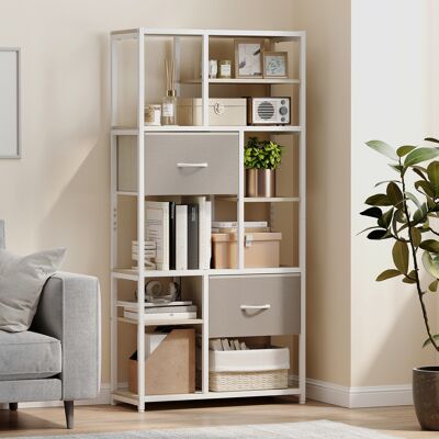 OEM Homcom Étagère De Rangement À 6 Niveaux - 2 Tiroirs En Tissu & 9 Étagères Ouvertes, 72,5x30x150cm, Blanc - Publicité OEM Homcom Étagère De Rangement À 6 Niveaux - 2 Tiroirs En Tissu & 9 Étagères Ouvertes, 72,5x30x150cm, Blanc - Publicité