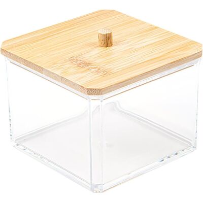 SYMOLEXA 1 Boîte De Rangement - Coton Tige - Cosmétique - Organisateur Avec Couvercle En Bois Pour Salle De Bain Et Chambre - Transparent - 12x8x15cm - Publicité SYMOLEXA 1 Boîte De Rangement - Coton Tige - Cosmétique - Organisateur Avec Couvercle En Bois Pour Salle De Bain Et Chambre - Transparent - 12x8x15cm - Publicité